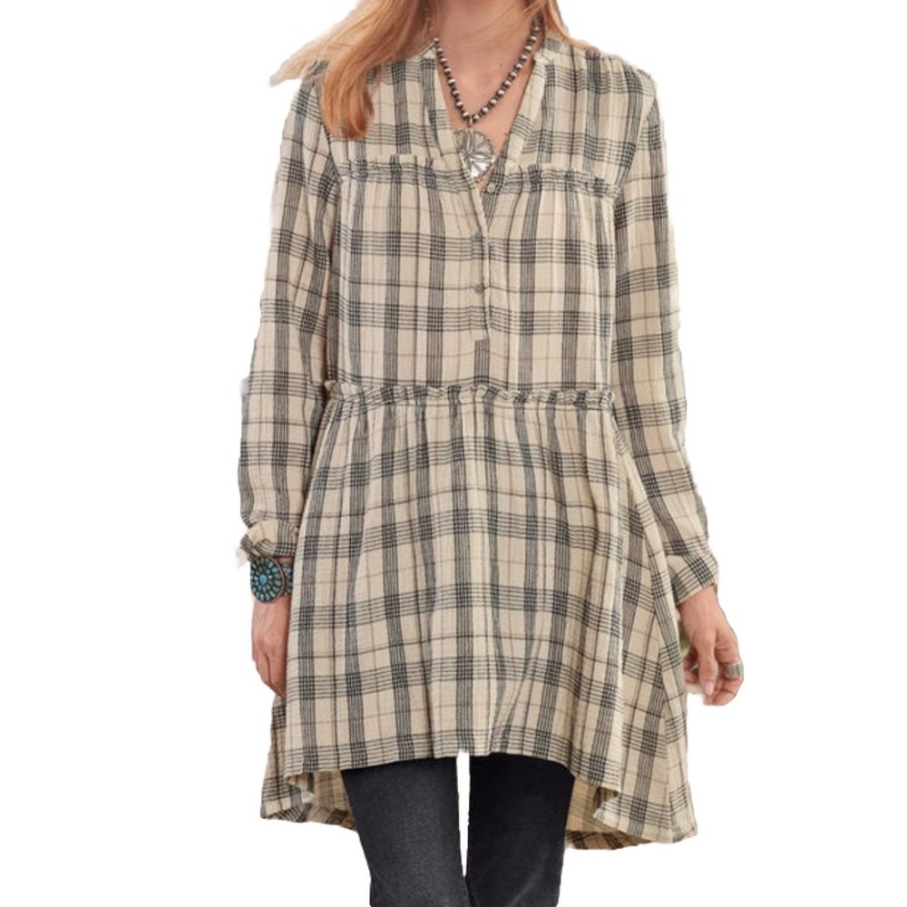 Sundance Medium Plaid Double cotton Gauze Tiered Babydoll Tunic Dress